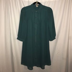 Green button up dress love 21 forever XS