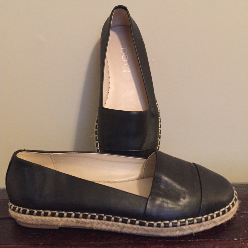 Black Leather Aldo Espadrille Flats