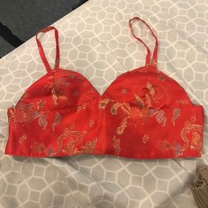 chinese bralette satin red