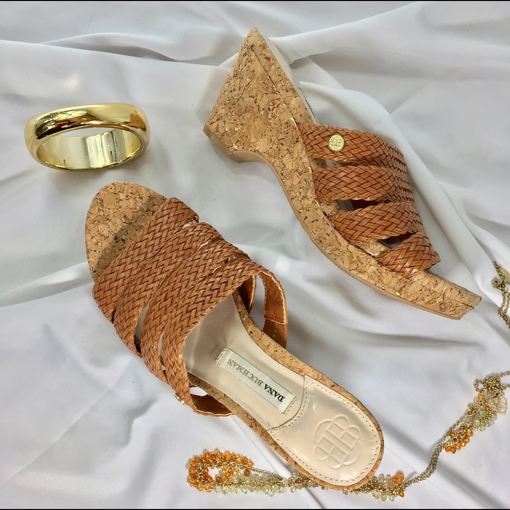 NWOT DANA BUCHMAN 3" Cork Wedge Strappy Sandals