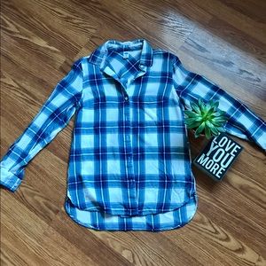 Blue and white plaid button down