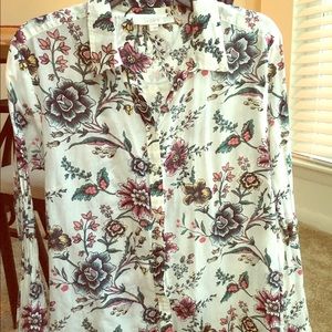LOFT Floral button up blouse (size large)