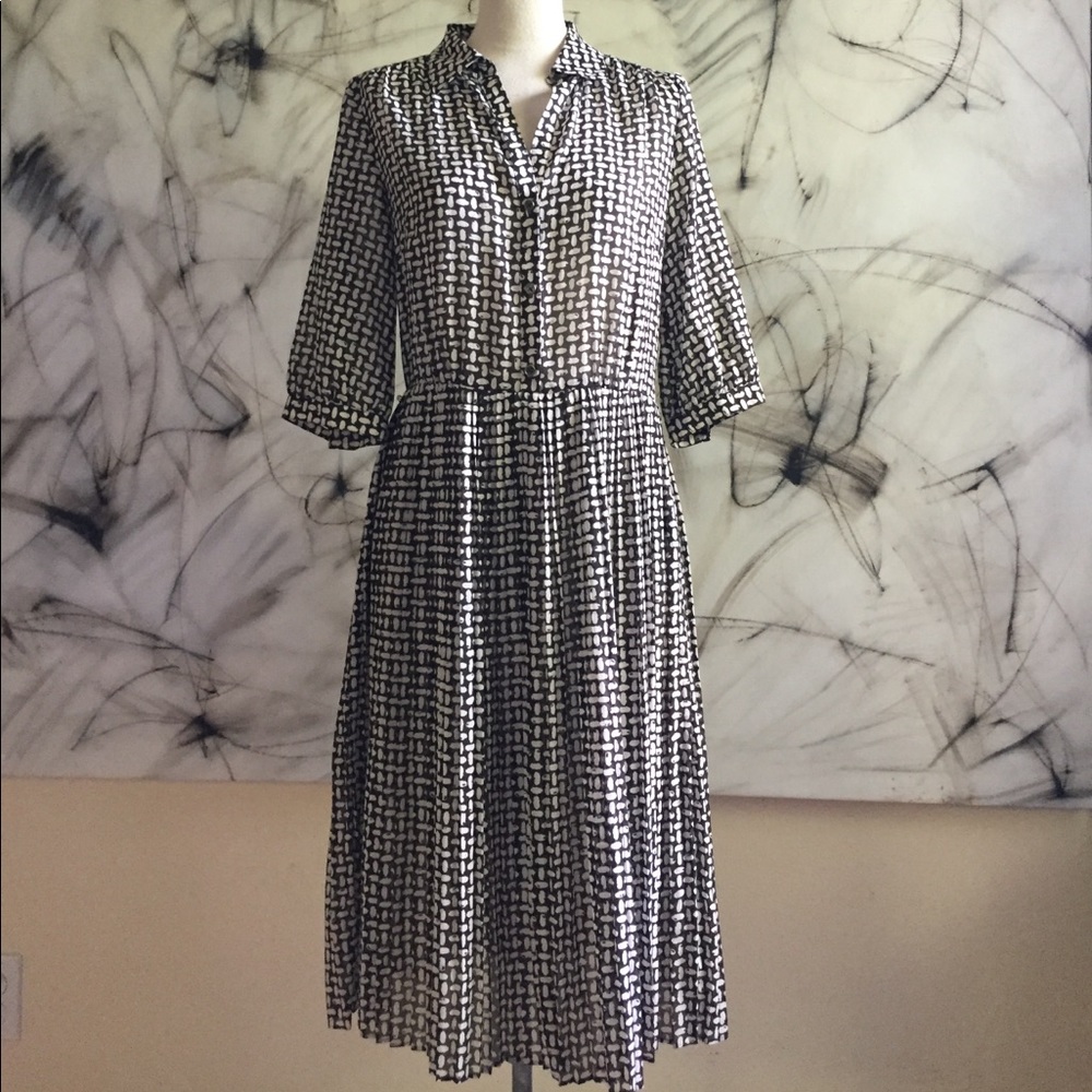 Pleated Silk Blend Collared Midi Dress from BR