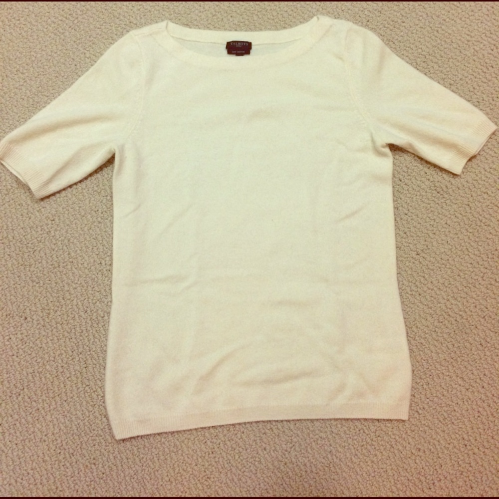 Off white Talbots 100% cashmere sweater, petite