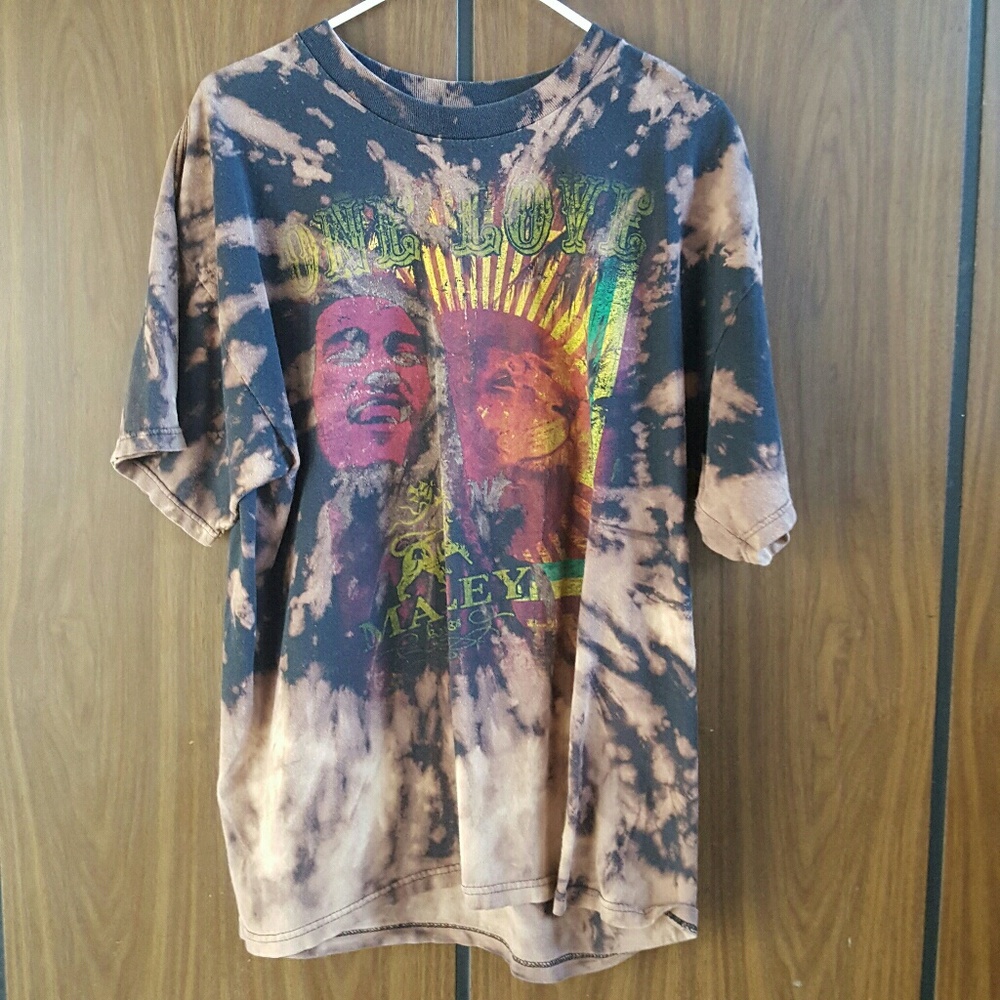 Custom Bob Marley tie-dyed, bleached, T shirt.
