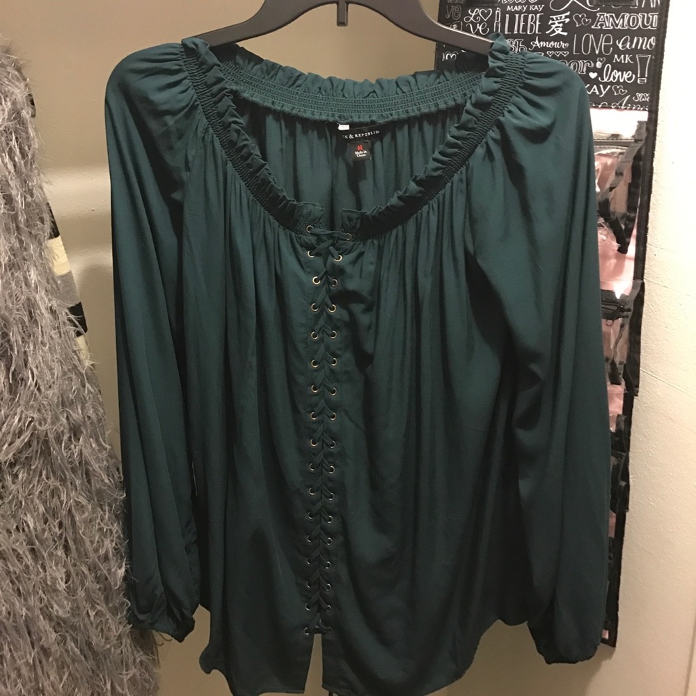 Green off shoulder top