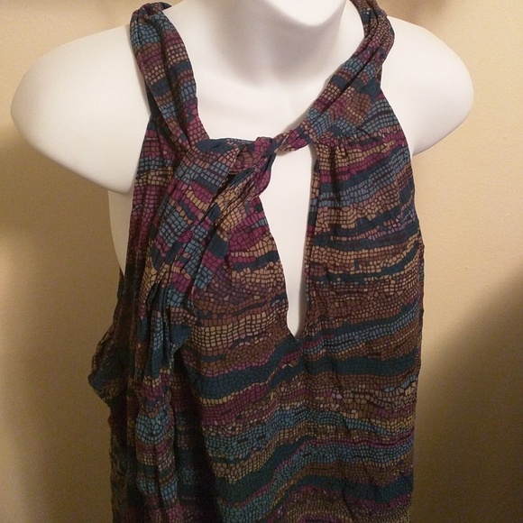 Colorful sleeveless top with bow at neck or V neck - Picture 3 of 4