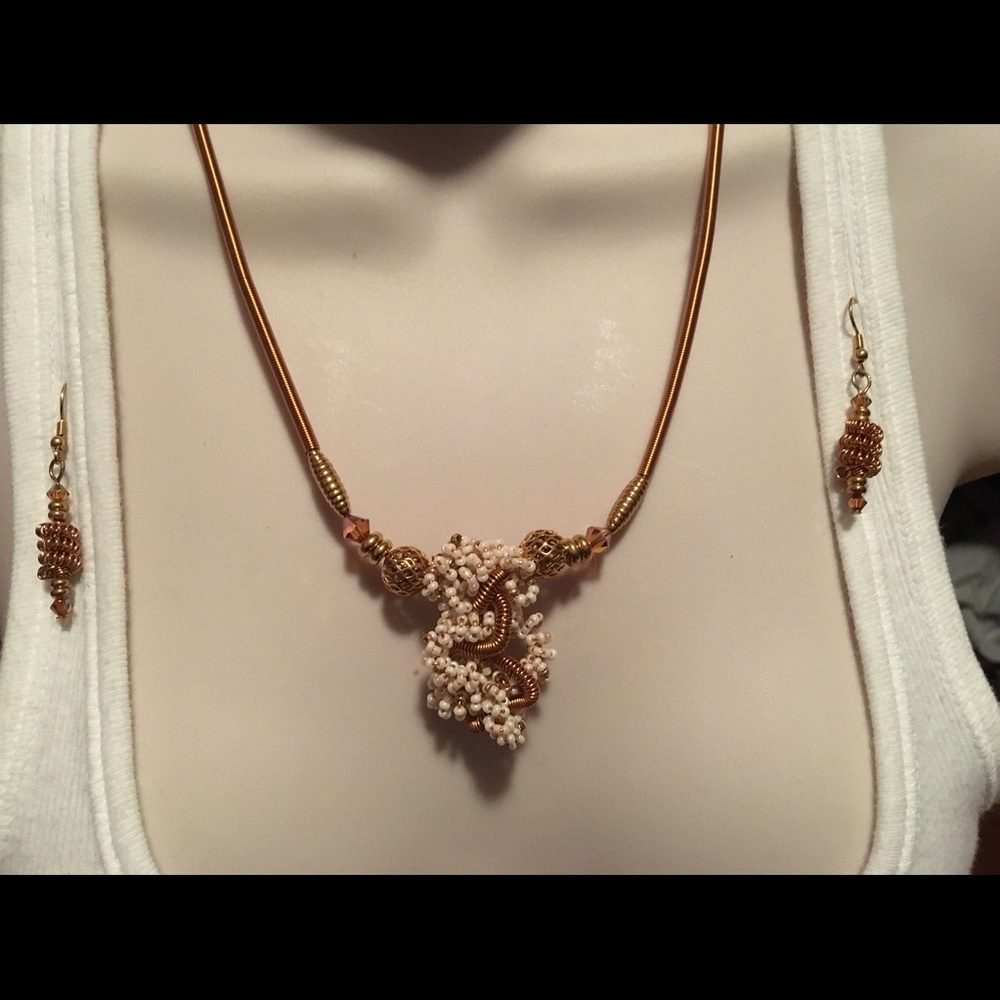 Copper Wire Necklace and Earrings