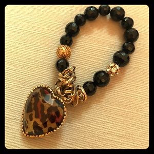 Betsey Johnson stretch black bead/gold bracelet