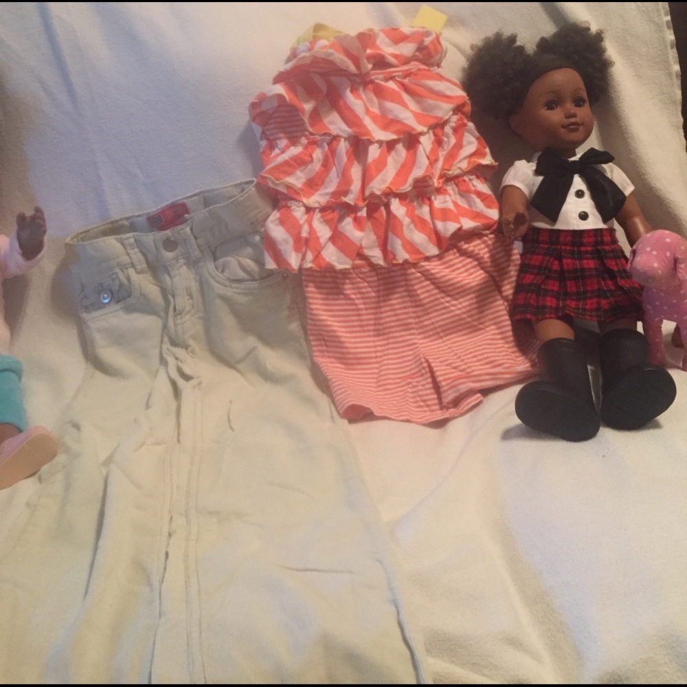 Cordoroy jeans $10; cute ruffles top $5;both $13