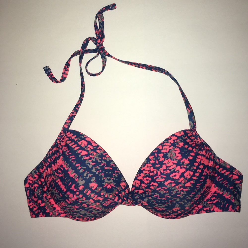 XL Xhilaration Hot Neon Coral and Blue Bikini Top