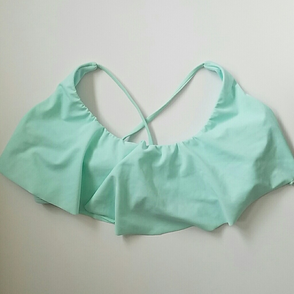 Mint Blue Flounce Ruffle Bikini Top