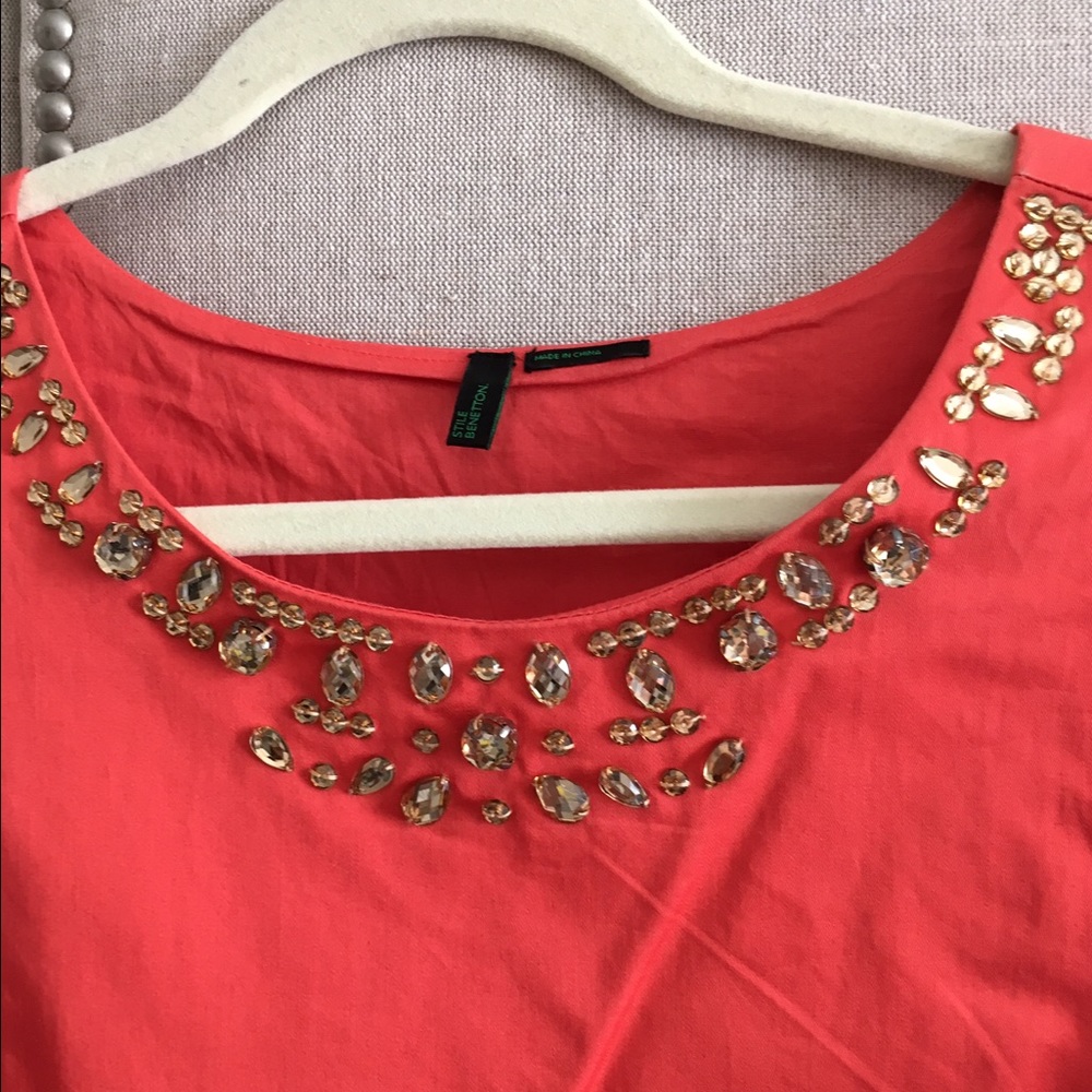 Benetton 🍊 orange cotton spandex bejeweled dress