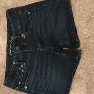 American Eagle dark wash mid calf jean shorts