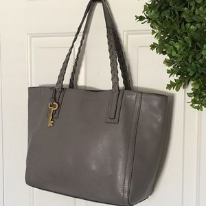 Leather Fossil Emma Tote/Bag/Purse Grey/Gray