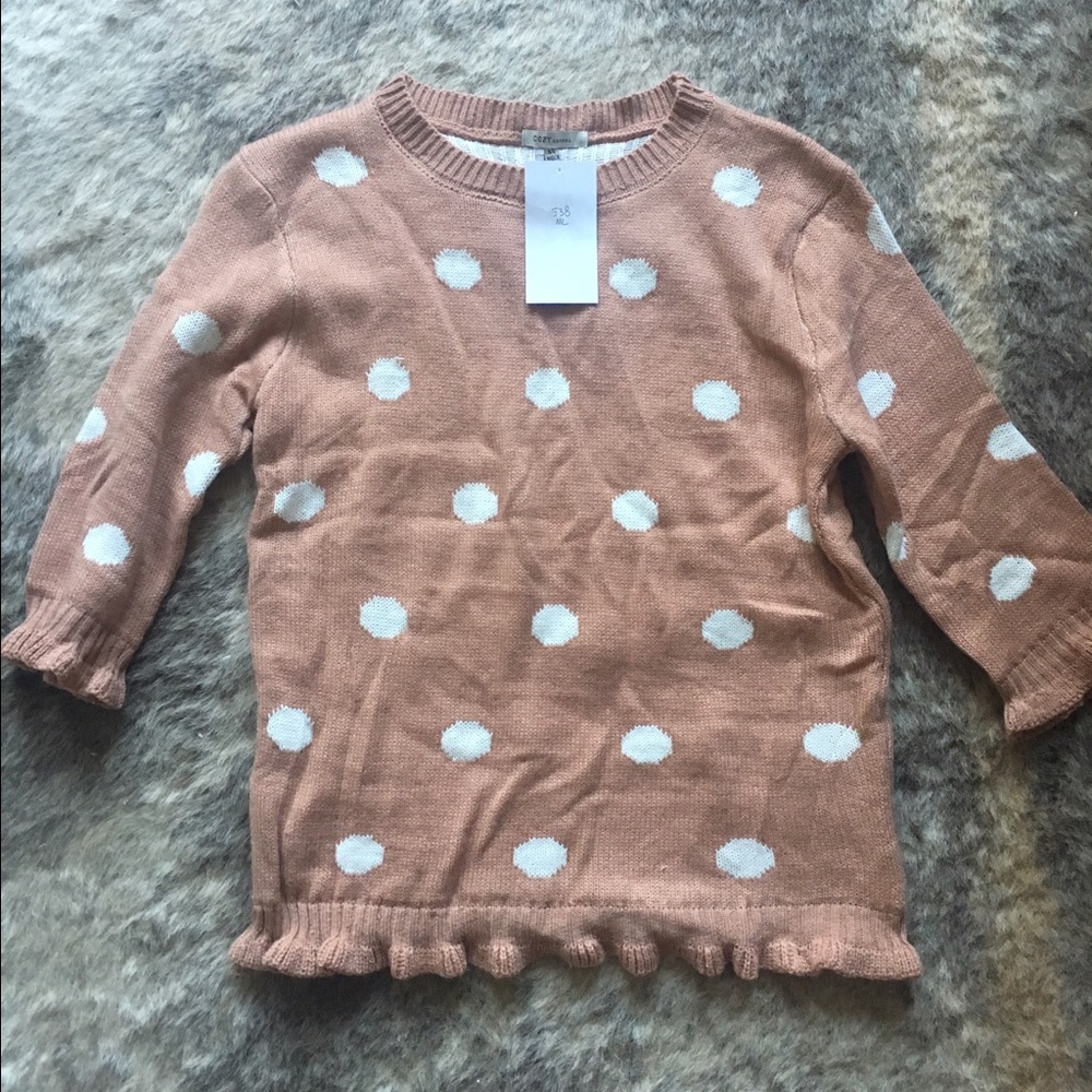 Beige and White Polka Dot Ruffle Sweater