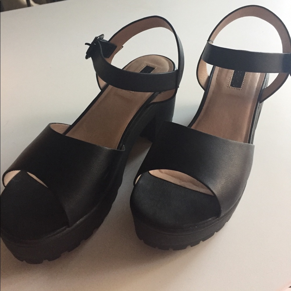 Top shop black leather platform sandals