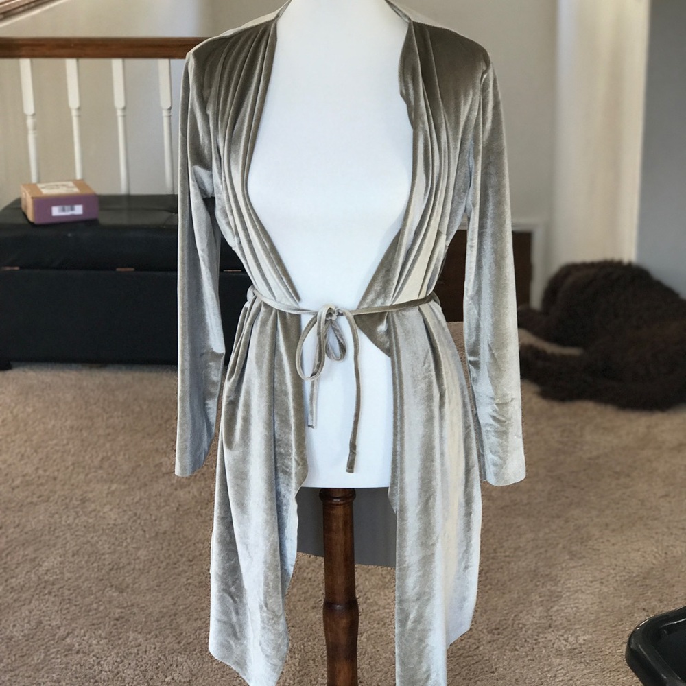 Boohoo Ruby Velvet Waterfall Belted Jacket