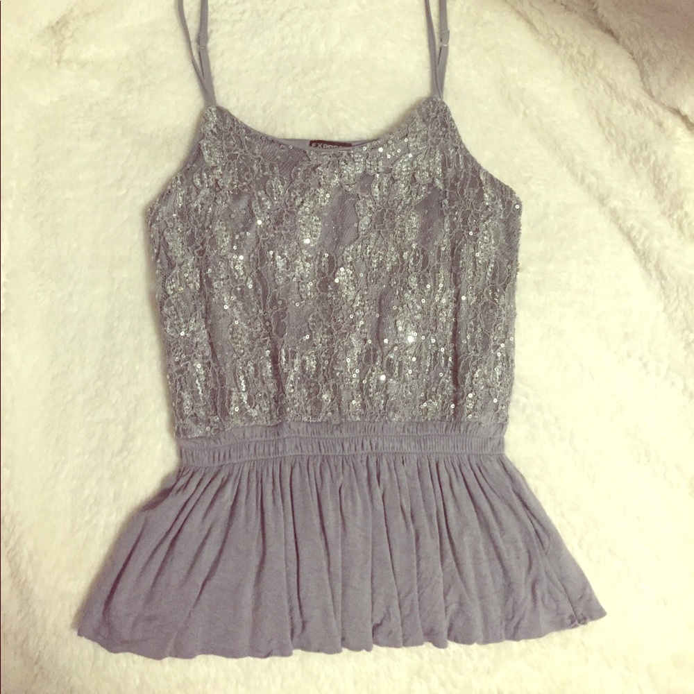 Express sequin lace tank top