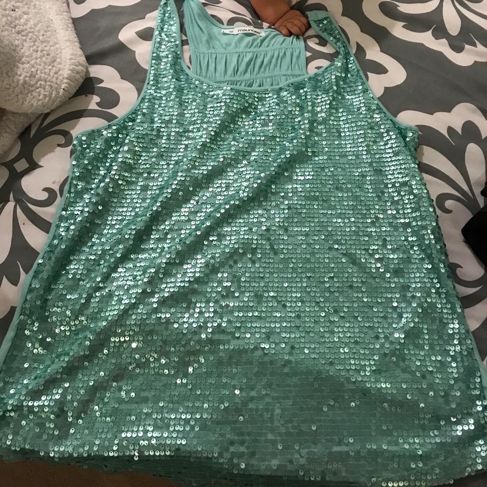 Aqua/mint sequins shirt