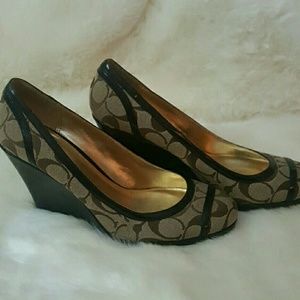 Taupe/Dark Brown Coach Wedge 9.5