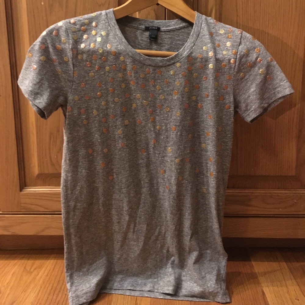 Grey J. Crew t-shirt with gold dots