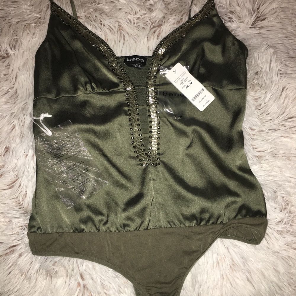 BEBE EMBELLISHED SLIT FRONT BODYSUIT