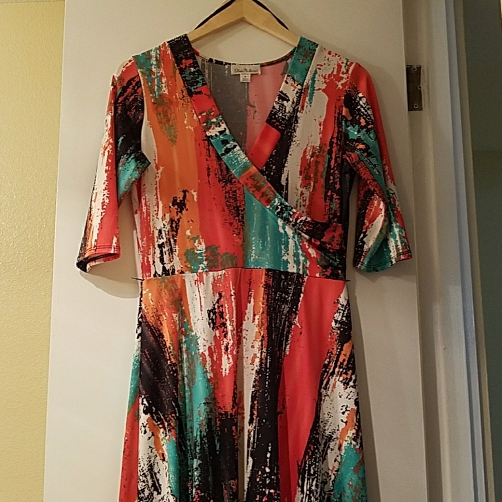 Peach Teal White Summer Maxi Dress Gown