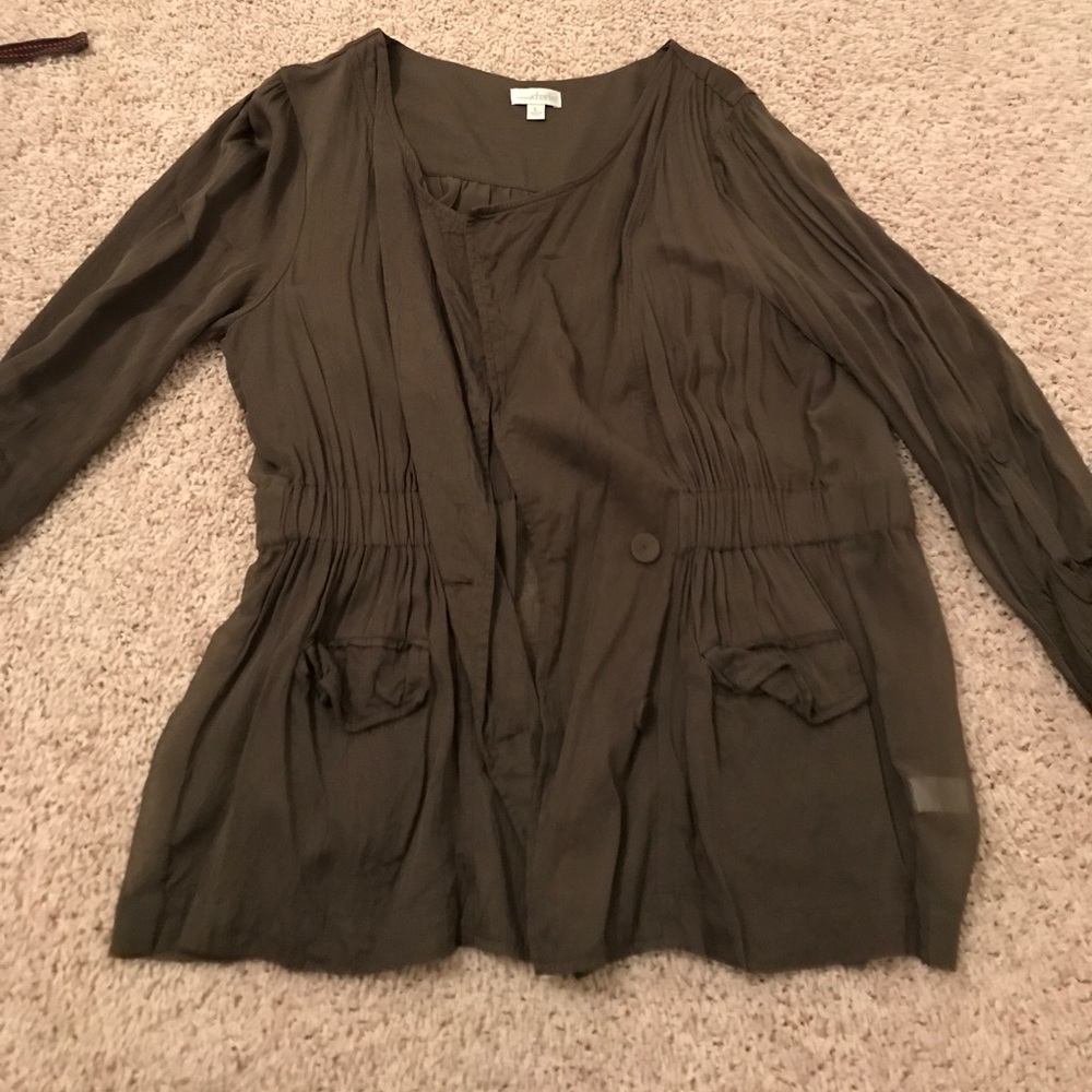 Army green belted waist top