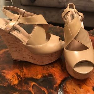 Steve Madden Nude Patent Leather Cork Wedges