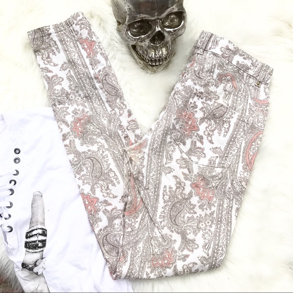 H+M Cream Coral Paisley jeans - Picture 1 of 7