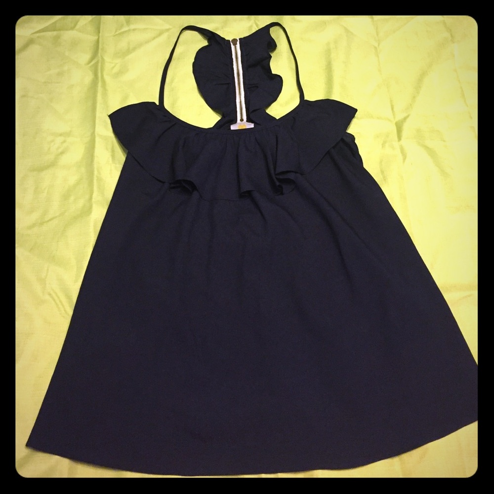 Dark navy zip-back ruffle tank