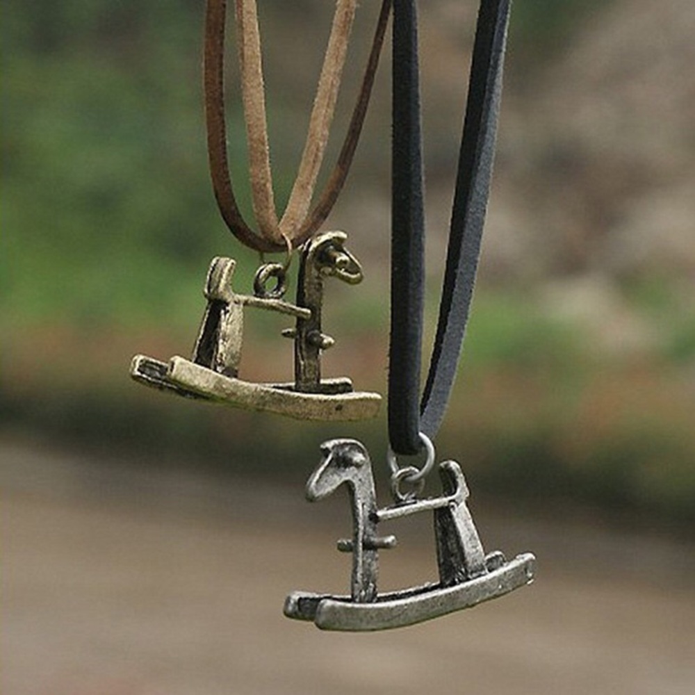 NEW Antiqued Silver/Bronze Rocking Horse Necklace