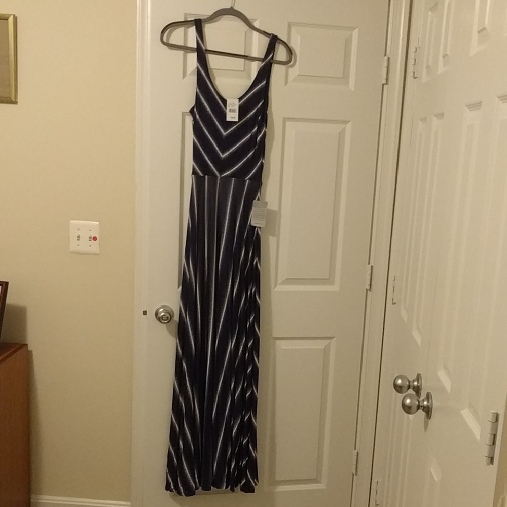 Navy and white stripe maxi dress, size S