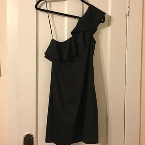 Black one sleeve ruffle dress