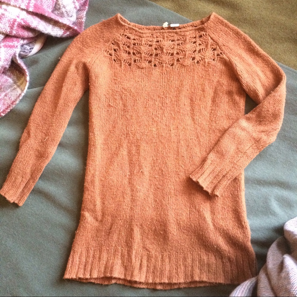 Moth Anthropologie Rust Long Sweater Lace