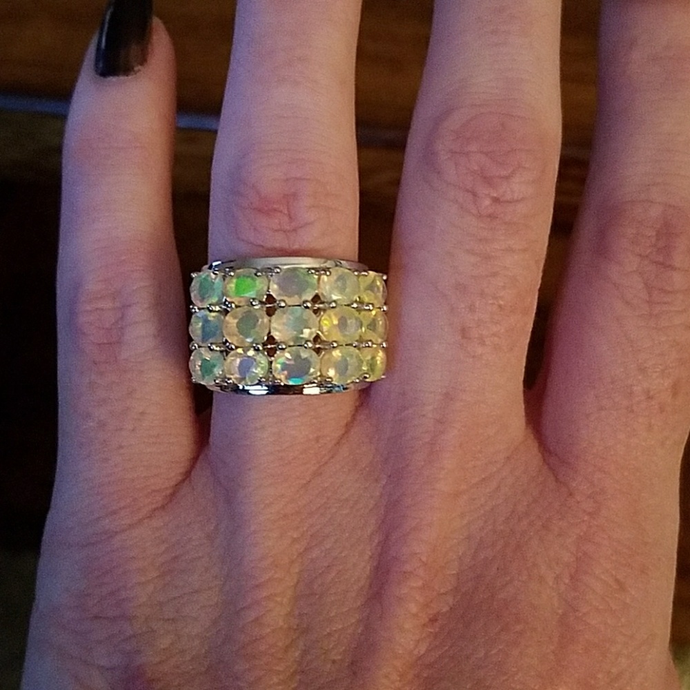 Sterling silver opal band ring