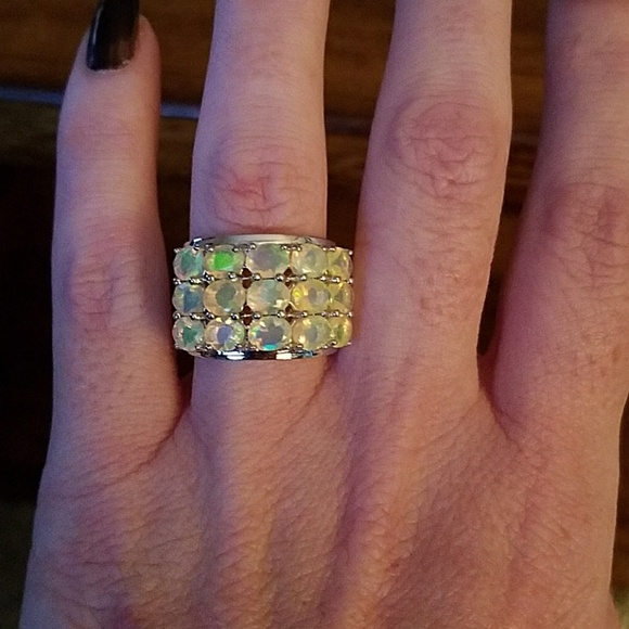 Sterling silver opal band ring - Picture 1 of 3