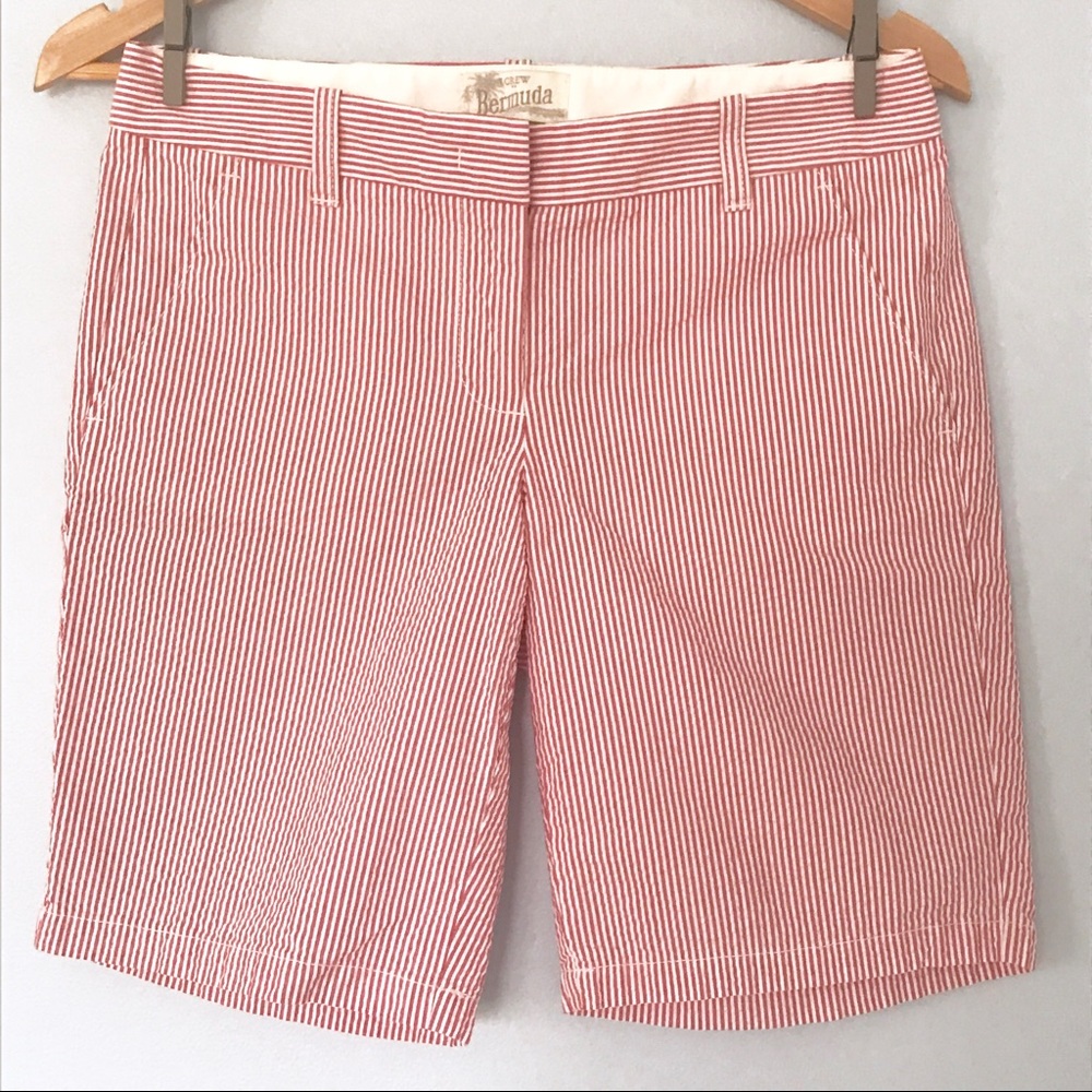 J. Crew Seersucker Pink Stripe Bermuda Shorts NWOT