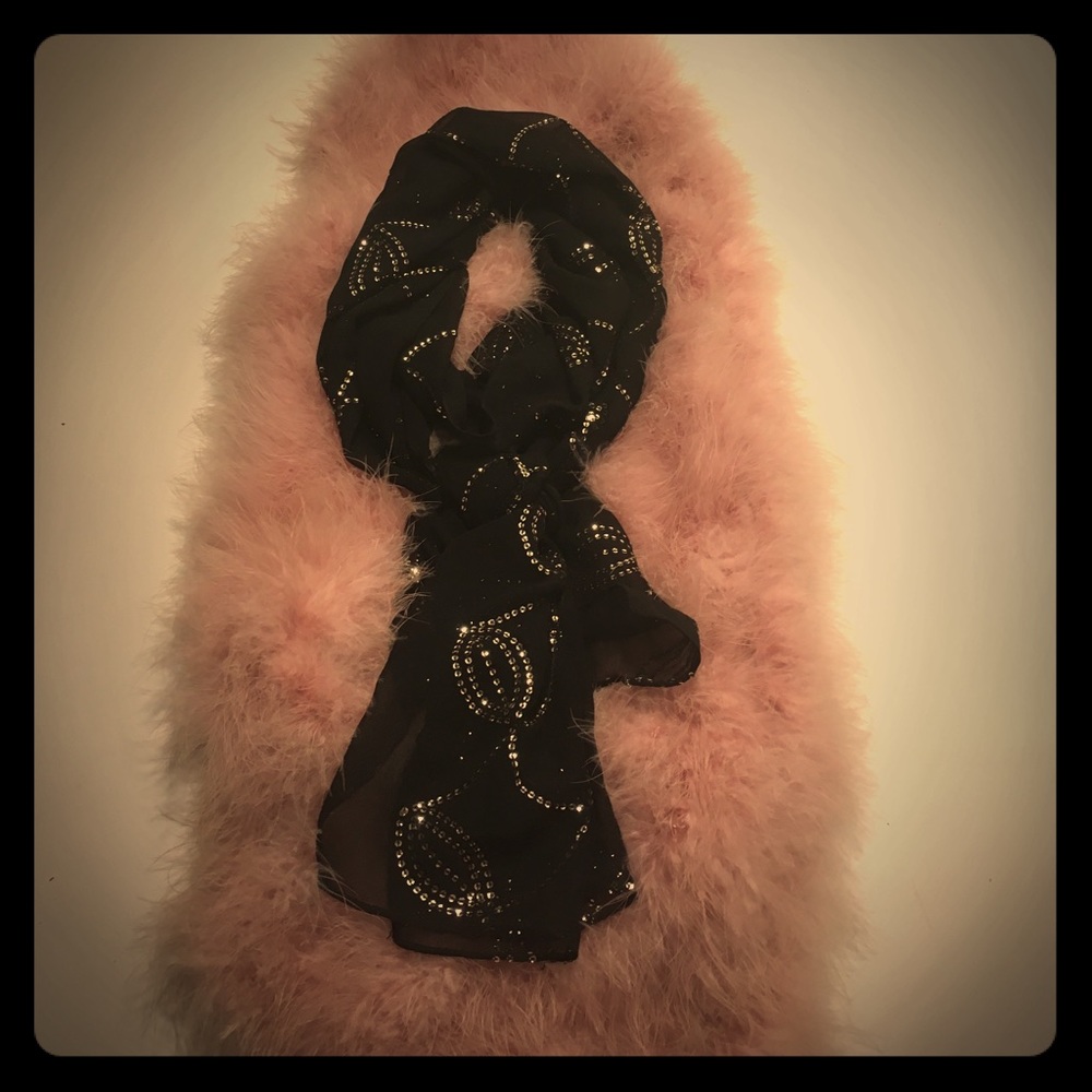 Elegant black sheer scarf w/ silver sequin accents