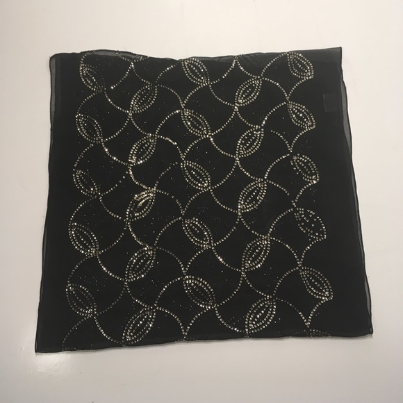 Elegant black sheer scarf w/ silver sequin accents - Picture 2 of 4