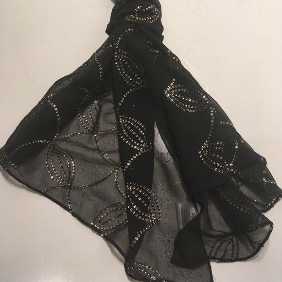 Elegant black sheer scarf w/ silver sequin accents - Picture 4 of 4