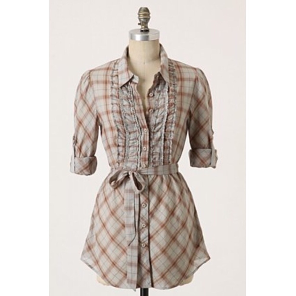 Anthropologie Odille Plaid Ruffled Shirt
