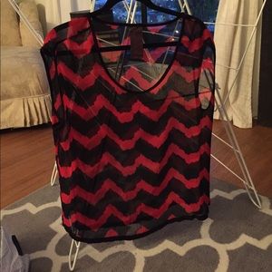 Sheer black and red zig zag design shirt