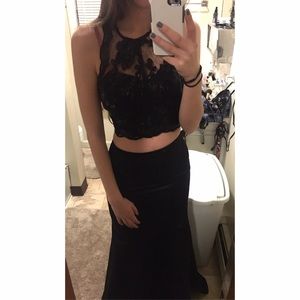 Two piece black lace top prom dress!