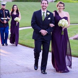 Watters off the shoulder bridesmaid gown in plum