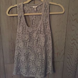 Splendid lace stretch gray tank