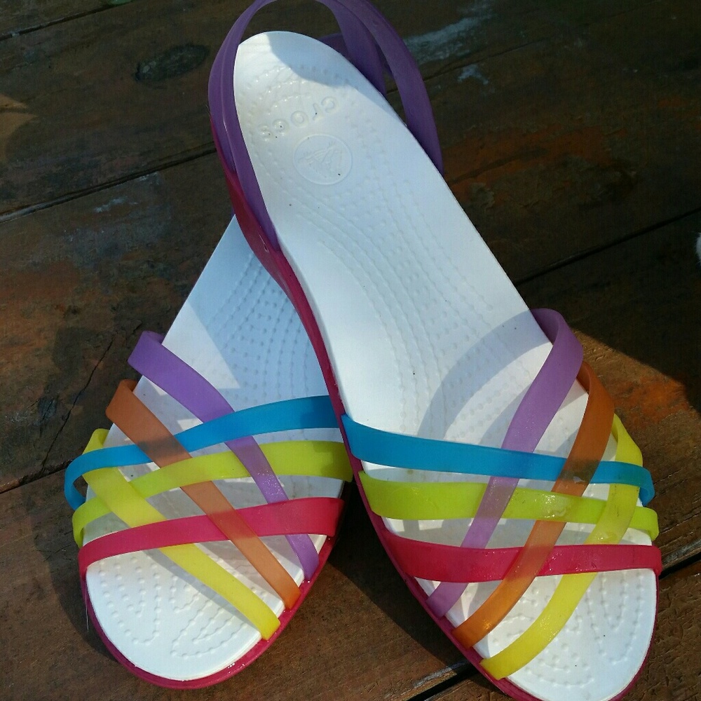 Rainbow Wedge Heeled Crocs