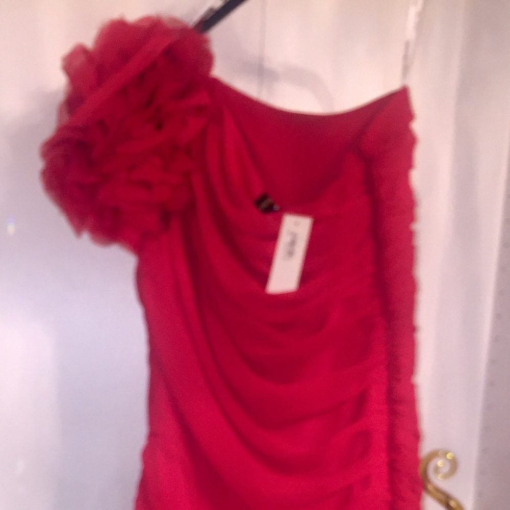 Red One Arm Flower Embellished Dress