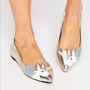 NEW! GOLD METALLIC GLITTER UNICORN FLATS BY ASOS